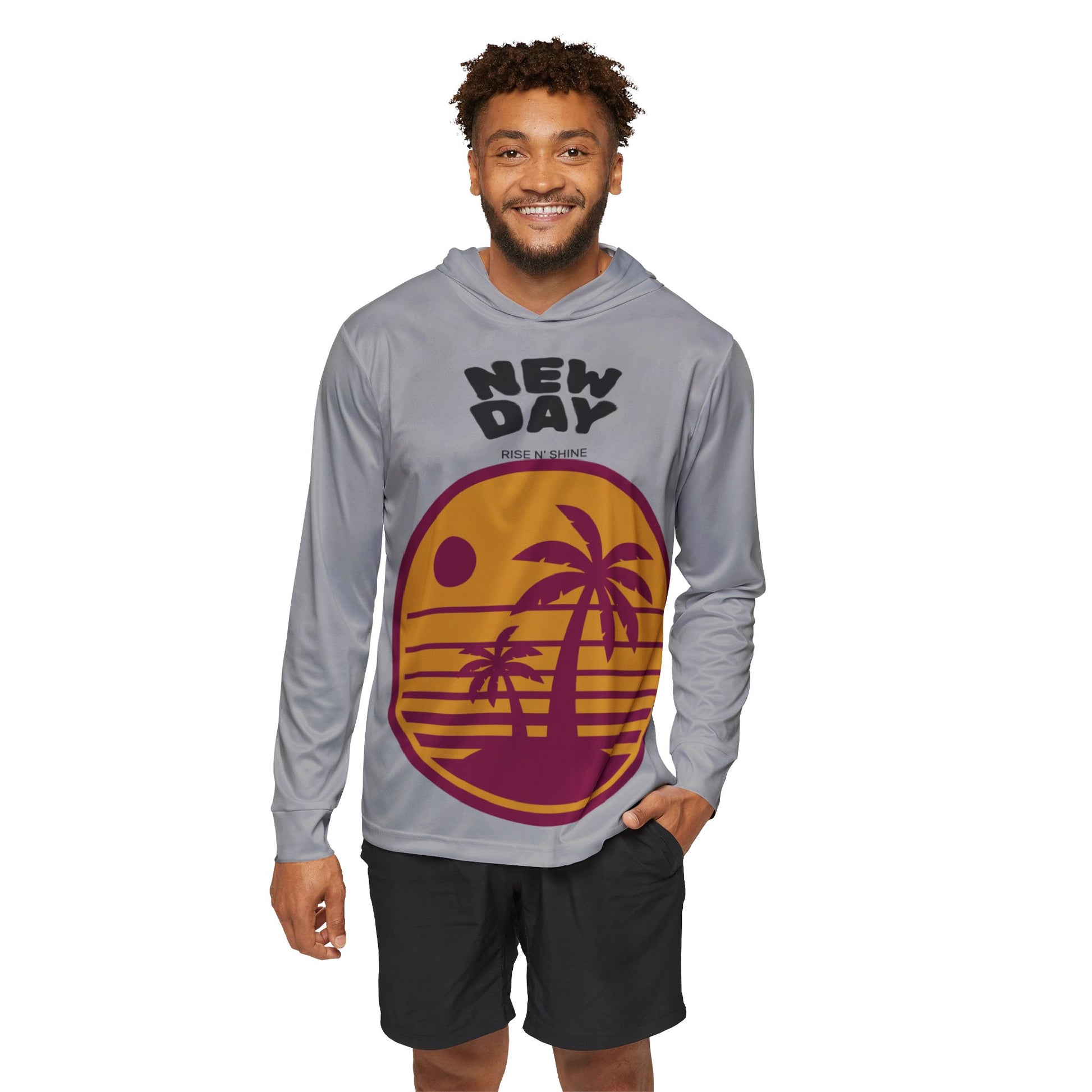 Men's Sports Warmup Hoodie - New Day Rise & Shine with Mountain and Palm Tree Design